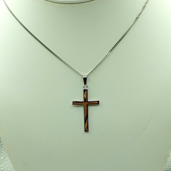 Sterling  Polished Cross Pendant Necklace - Picture 3 of 14
